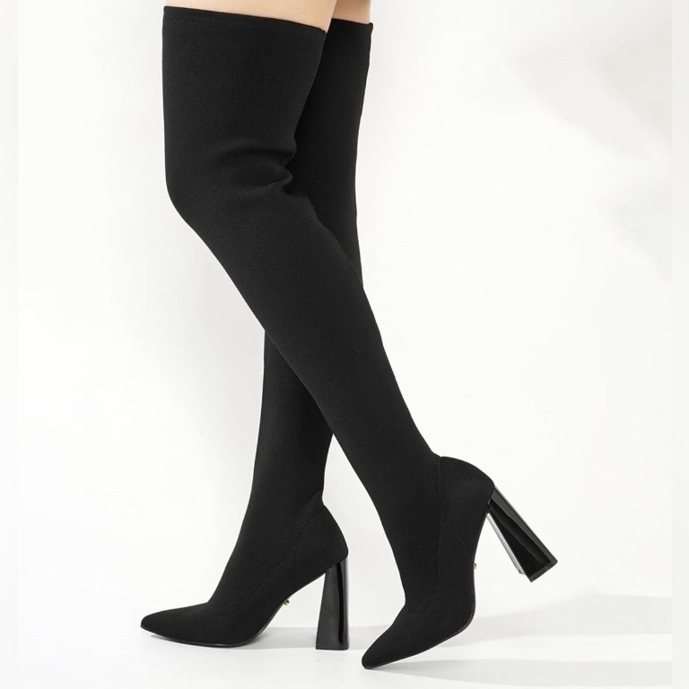Cape Robbin Black Over The Knee Boots Stretch Thigh High Block Heel Chic